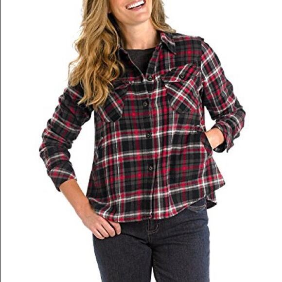 Woolrich Oxbow Bend Plaid Flannel Shirt Jacket Red Black Womens Medium - Picture 2 of 13